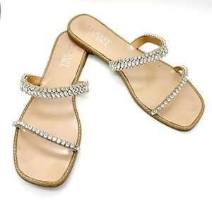 Badgley Mischka Sandals Crystal Rhinestones Embellished Slides Size 9.5